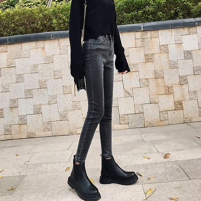 taobao agent Spring autumn fitted elastic jeans, tight, high waist