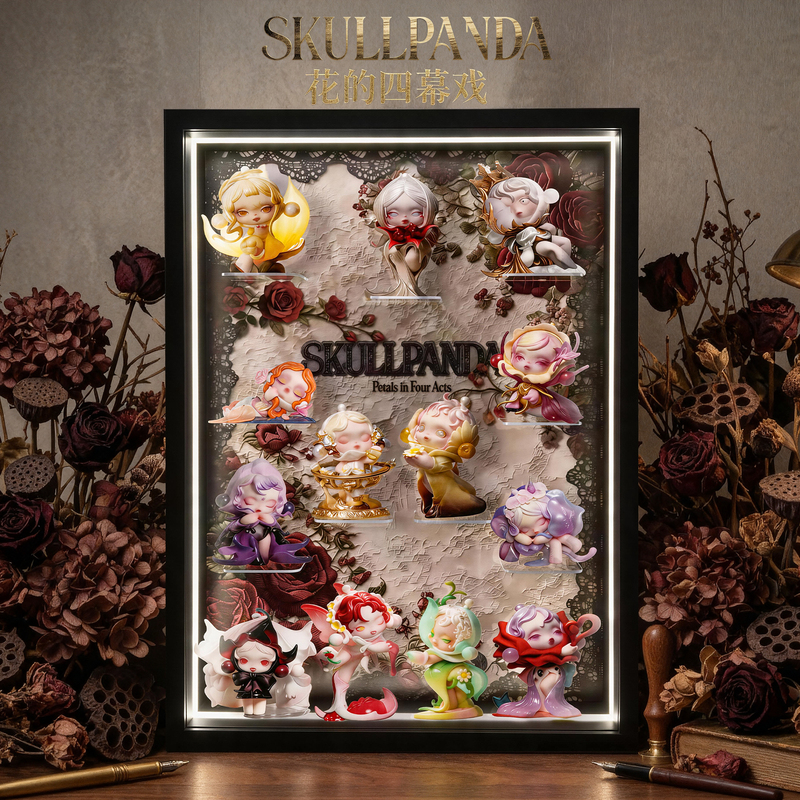 Suitable for Pop Mart Skullpanda Four-Act Play Display Box, Dust-Proof Storage Frame for Blind Box Figures