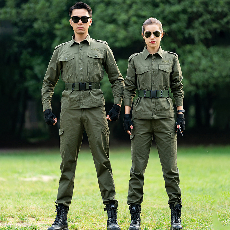 Dunlang spring and autumn outdoor cotton army green genuine camouflage suit suit men and women wear-resistant long-sleeved overalls military training clothes