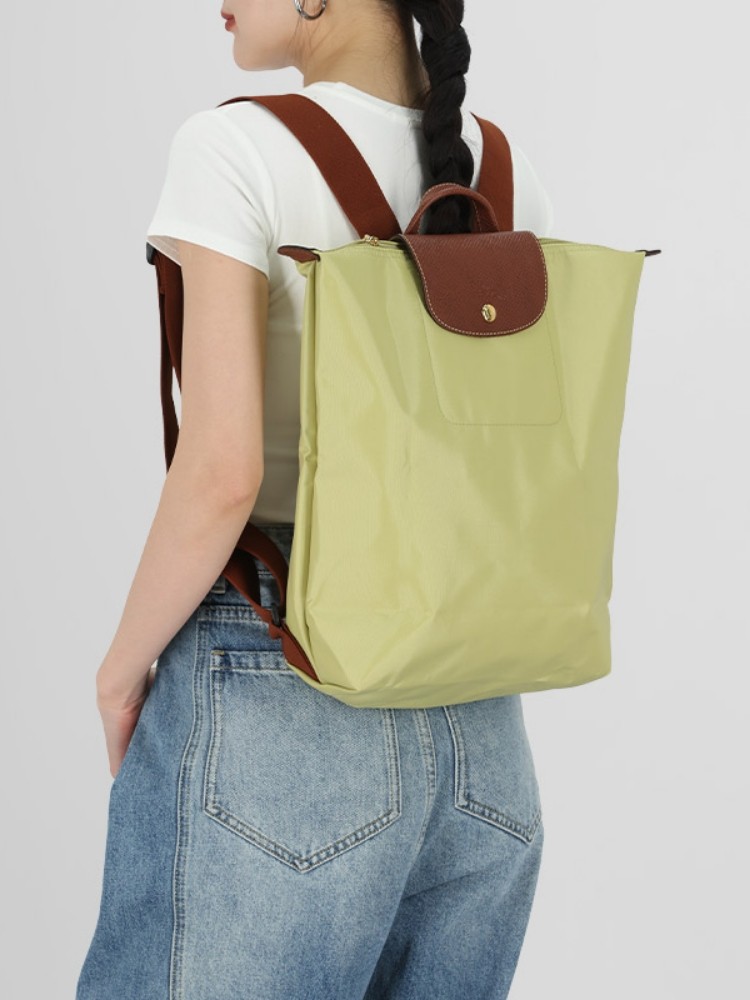 Longchamp/Lonchamp Women's Fabric/Cow Leather Medium Foldable Handbag Backpack 10284