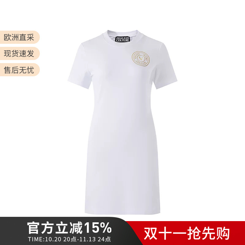 Versace Vjc Women's Cotton Slim Fit Round Neck Short Sleeve T-Shirt Dress 76Haot02 Cj03T Versace Vjc Women's Cotton Slim Fit Round Neck Short Sleeve T-Shirt Dress 76Haot02 Cj03T