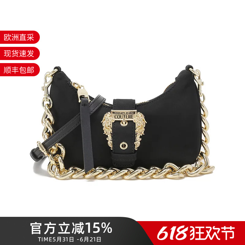 Versace Vjc Women's Thick Chain Crescent Bag New Moon Bag Underarm Bag Mobile Phone Bag 75Va4Bfr Zs809 Versace Vjc Women's Thick Chain Crescent Bag New Moon Bag Underarm Bag Mobile Phone Bag 75Va4Bfr Zs809
