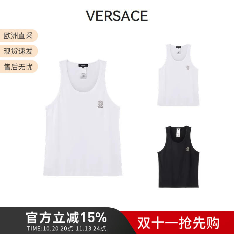 Versace Men's Cotton Sleeveless Crew Neck Tank Top T-Shirt Auu01012 1A10011