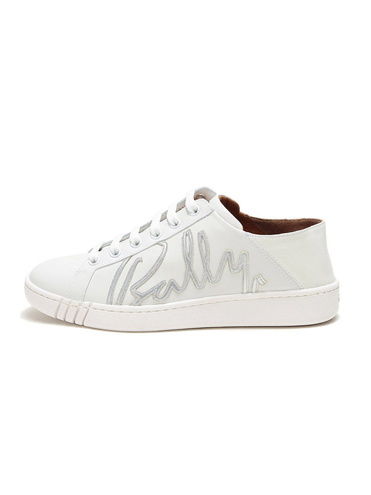 Bally/Bally Women's Embroidered Leather Sneakers, Slip-On White Shoes Wisen Bally