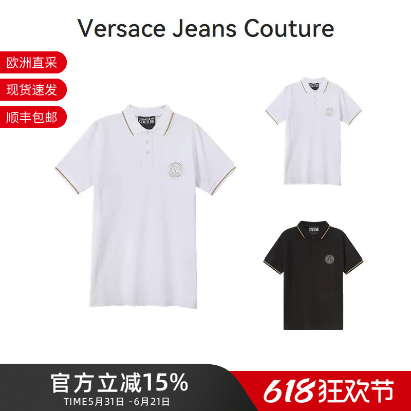 Versace Vjc Men's Cotton V-Shaped Badge Men's Short-Sleeved Polo Shirt Couple Style 74Gagt08 Cj01T Versace Vjc Men's Cotton V-Shaped Badge Men's Short-Sleeved Polo Shirt Couple Style 74Gagt08 Cj01T