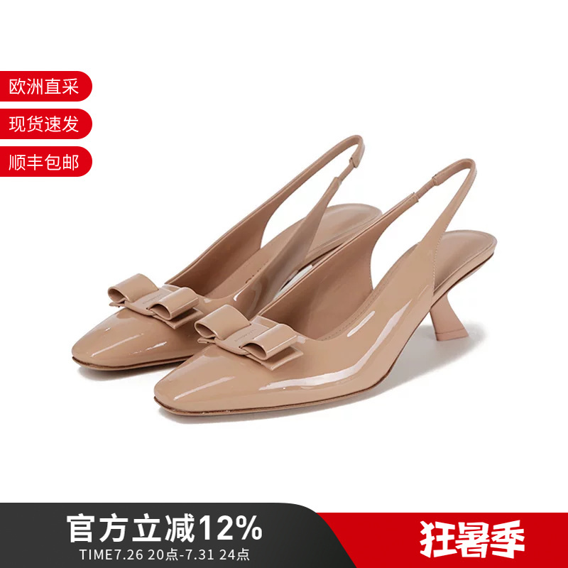 Ferragamo Women's Shiny Bow High-Heeled Sandals 5.5cm0763747 Ferragamo Women's Shiny Bow High-Heeled Sandals 5.5cm0763747