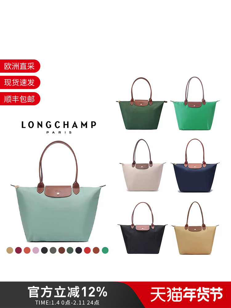 Longchamp Women's Large Foldable Handbag with Long Handle, Dumpling Bag, Tote Bag 1899