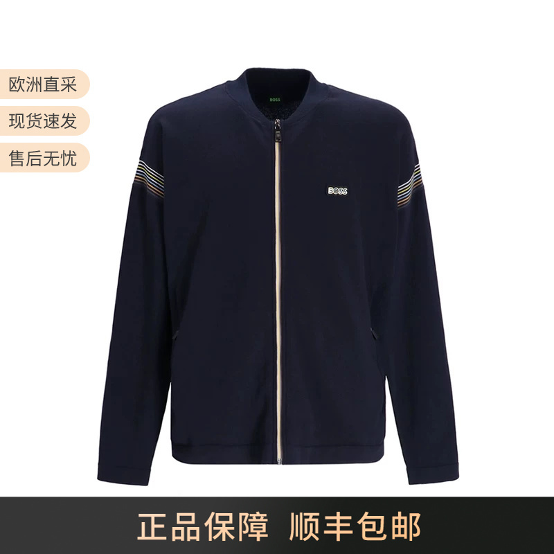 Hugo Boss Men's Zip-Up Knit Cardigan Jacket Men's Outerwear with Logo Patch 50471796 Hugo Boss Men's Zip-Up Knit Cardigan Jacket Men's Outerwear with Logo Patch 50471796