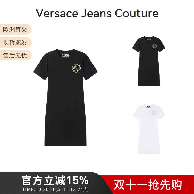 Vjc Versace New Women's Cotton Slim-Fit Round-Neck Short-Sleeved T-Shirt Dress 78Haot00 Cj03T