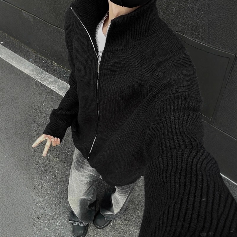 American-Style Heavyweight Double-Zip Turtleneck Knit Sweater for Men, Loose Fit, Extra Large Size, Lazy Style, Soft and Cozy ins Cardigan Jacket American-Style Heavyweight Double-Zip Turtleneck Knit Sweater for Men, Loose Fit, Extra Large Size, Lazy Style, Soft and Cozy ins Cardigan Jacket