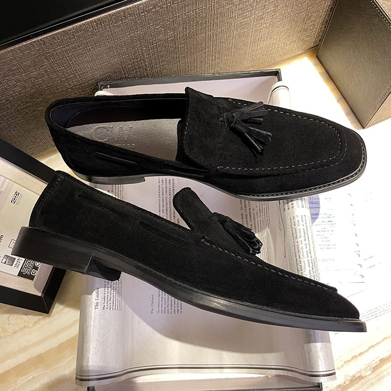 Cw New Penny Loafers Men's Genuine Leather Shoes British Style Thick-Soled Slip-On Tassel Lazy Shoes Pendant Suede