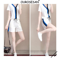 OUROSESAN shorts casual sports suit Fashion Korean version loose with slim V collar running two sets
