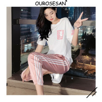 OUROSESAN SPORTS CASUAL SUIT WOMEN SUMMER SLIM Pink Fashion Minus-age short sleeves 90% pants Two sets