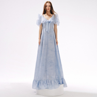 MOOD X MIURA 2025 Spring and Summer New Laurel Blue Ruffle Doll Collar Back Lace-up Long Skirt for Women