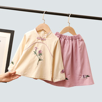 Hanfu girl spring and autumn suit 2021 new childrens clothing Chinese style two-piece foreign girl baby Tang suit skirt