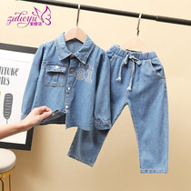Girls Spring Set 2021 New Korean version of childrens dress little girl foreign fashion fashion denim two-piece spring and autumn