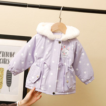 Girl coat autumn and winter 2021 New polka dots plus velvet children Winter girl winter baby girl winter Parker
