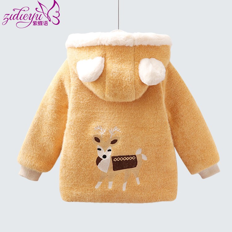 Children's clothing, girls' winter clothes, cotton-padded clothes, girls' baby plus velvet thick coat, winter children's cotton clothes, children's cotton jackets, wool sweaters