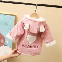 Female baby velvet coat winter 2020 new childrens medium-long windbreaker girls thickened winter foreign style cotton coat