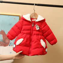 Girls  cotton clothes plus velvet winter 2020 new Korean version of the female baby 1-3 years old 5 princess cotton coat foreign style warm quilted jacket