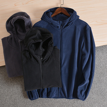 Exported to Japan basic model autumn and winter mens hooded polar fleece cardigan sweater warm jacket fleece jacket