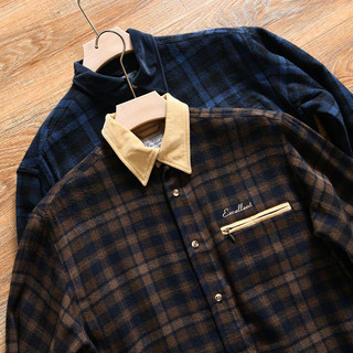 【欧美小众~磨毛工艺+外贸尾货】秋冬季男士日系复古格子衬衫衬衣