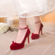 Burgundy one-piece heels ສູງ, ຂະຫນາດນ້ອຍ, ເກີບ wedding ເວທີກັນນ້ໍາ, ຊຸດເຈົ້າສາວ Xiuhe ສອງໃສ່ເກີບເຈົ້າສາວ, ເກີບ dress