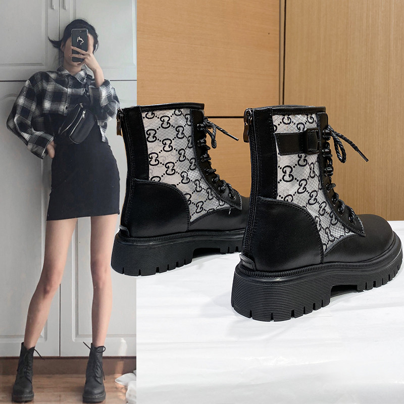 Rear zipper Martin boots summer thin women's breathable hollow flower net boots 2022 new cool boots thick-soled short boots