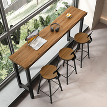 Balcony home bar table simple solid wood window long strip high and low leg long table high table and chair wall narrow table