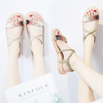 Sandals women 2022 Summer new 100 hitch flat outside wearing cool slippers ins Chauffodie female wind trendy elastic band