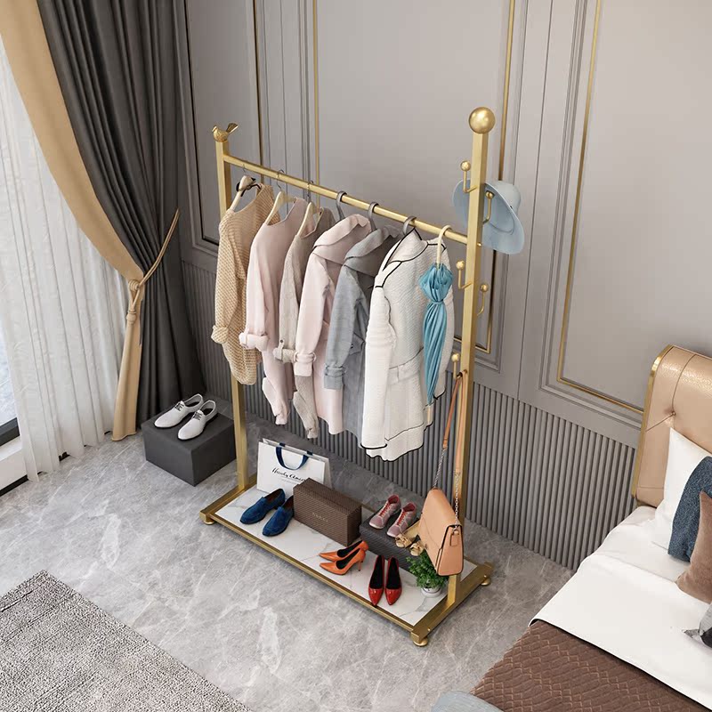 Hanger Floor-to-ceiling bedroom Wrought iron simple clothes rack Single rod household multi-function indoor coat rack