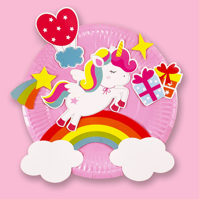 儿童纸盘子贴纸画幼儿园手工DIY制作材料包大班女孩创意彩色纸杯