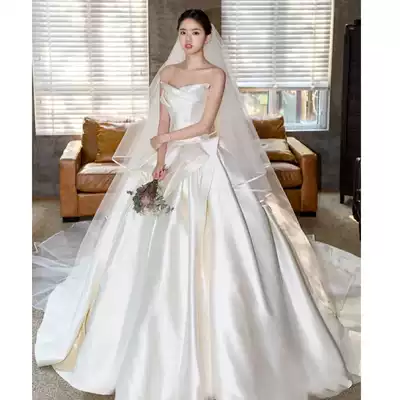 French retro satin light main wedding dress 2021 new bridal temperament high-end trailing small court princess summer