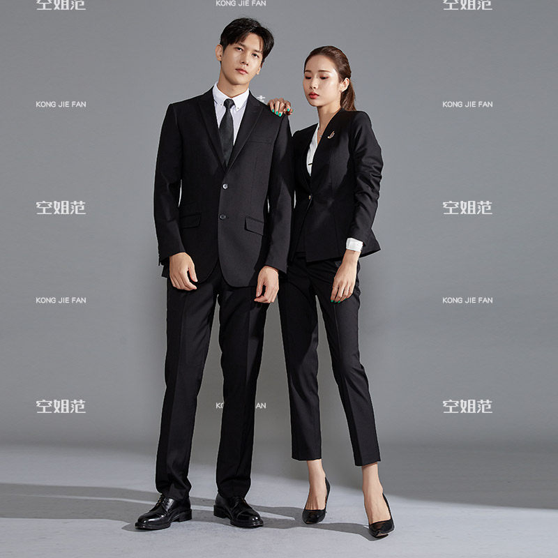 Stewardess Fan black work clothes suit suit female autumn and winter temperament high-end business sample house exhibition center work clothes formal wear