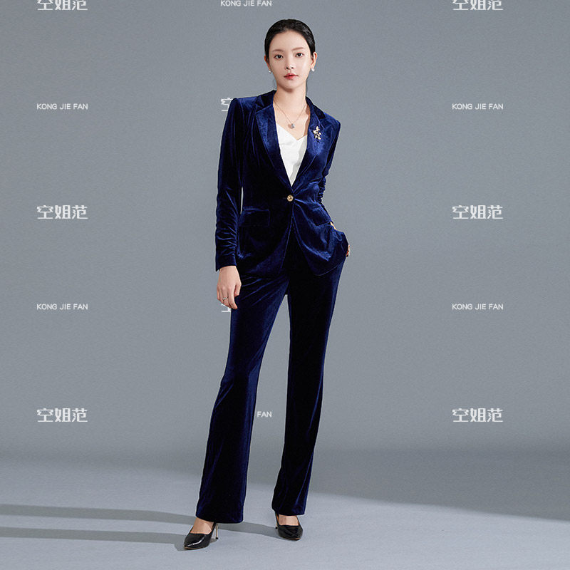 High-end professional suit female velvet spring and autumn temperament fashion suit formal dress host formal occasion dress