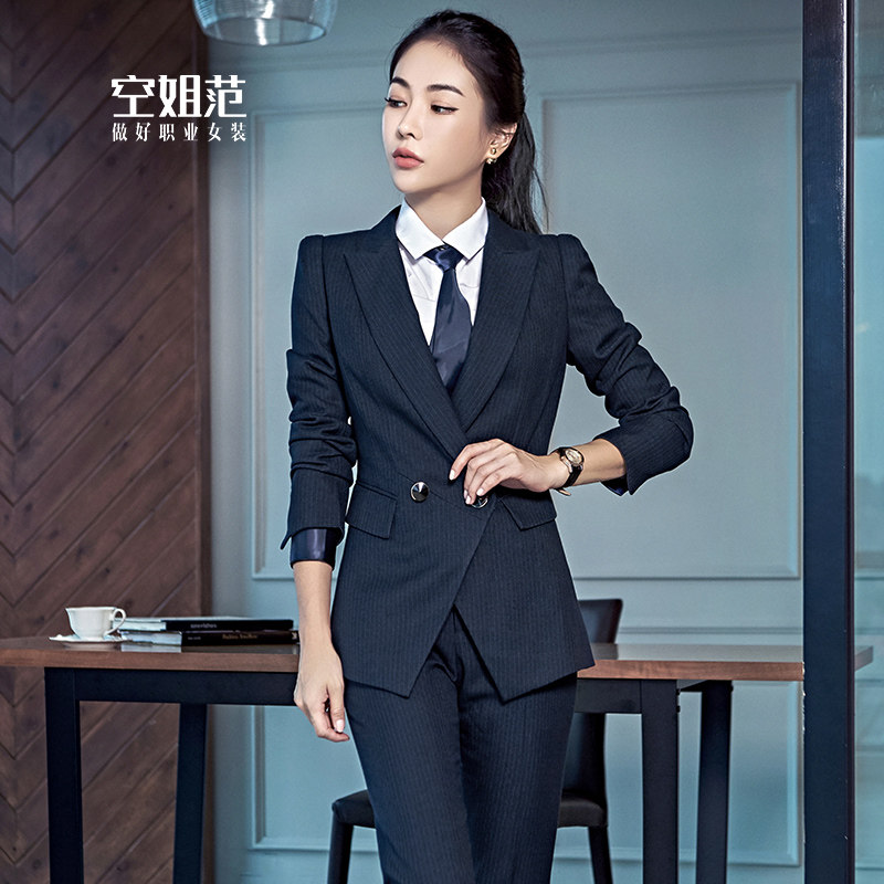 High-end Striped Professional West Suit Suit Woman Positive Dress Temperament Two Suits Business Manager Sample House Display Center Workwear