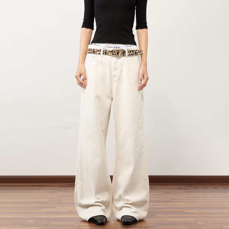 Flyoff Micro-Flared White Jeans Unisex Versatile Casual Floor-Length Pants Cleanfit Supermodel Pants