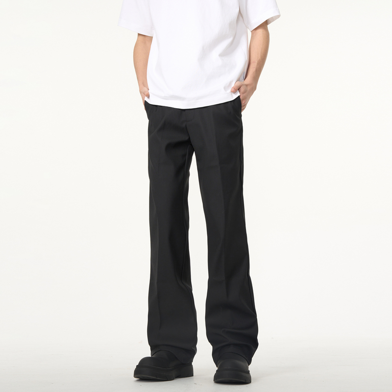Flyoff Versatile Casual Black Dress Pants for Men with Drapey Straight-Leg, Slightly Flared, Floor-Length Cleanfit Trousers