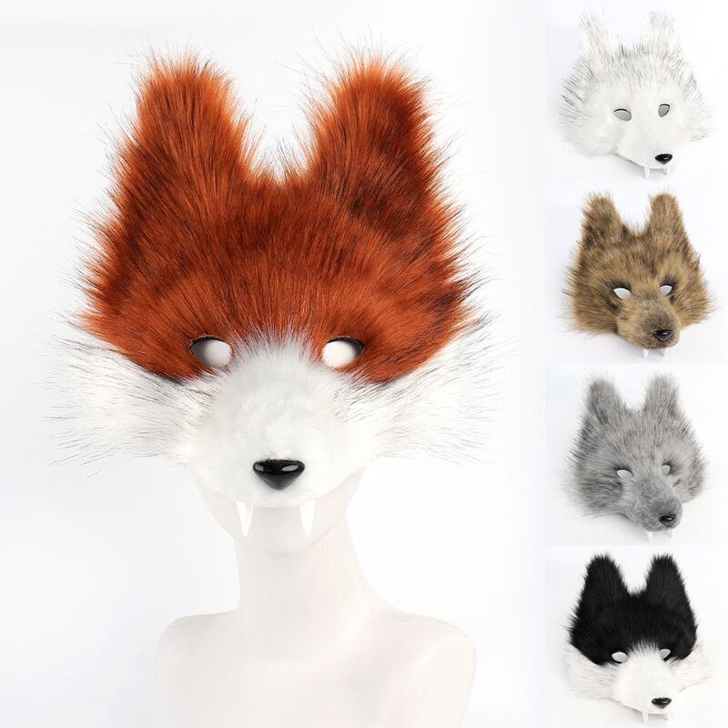 Halloween Realistic Wolf Tooth Mask 3D Set Cosplay Lone Wolf Plush Mask Party Dance Props