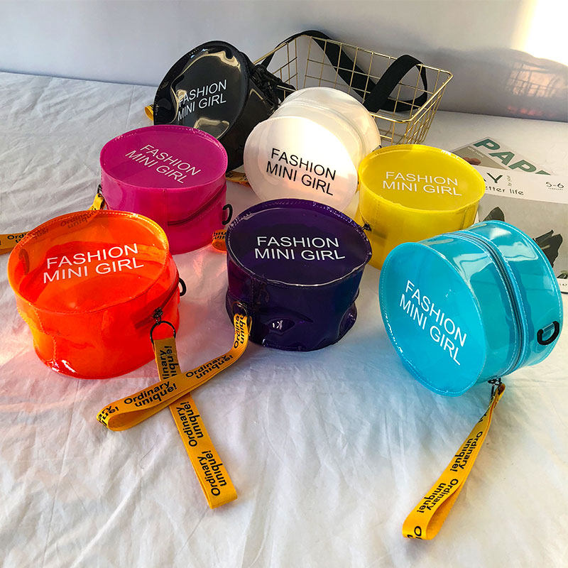 ins net red seven colors beach bag fashion 100 lap PVC jelly bag small round bag tide single shoulder sloped satchel women transparent