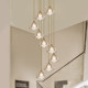French-Style Vintage Staircase Lamp, All-Copper Rotating Duplex Long Pendant Lamp, High-End Villa Foyer Ceiling Lighting Fixture
