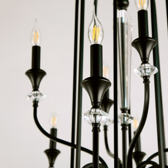 French-Style Vintage Staircase Chandelier, Mid-Century Villa Open-Air Duplex Black Candle Hotel Lobby American-Style Living Room Lamp