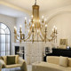 French Crystal Chandelier, Light Luxury Gold Candle Staircase Lamp, American Retro Villa Suspended Hotel Duplex Living Room Lamp