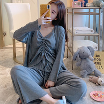 Spring Autumn Season Pyjamas Woman Long Sleeve Han Prints Students Fall Sexy Harnesses Thin and Extras Wear Home Clothing Three Suits