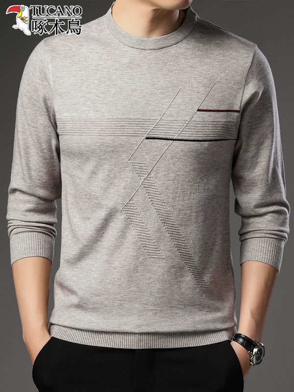 Woodpecker Spring and Autumn Thin Sweater Men's Round Neck Long Sleeve T-Shirt Knitwear Casual Men's Base Layer Wool Sweater