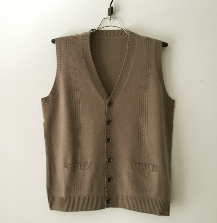 Vật liệu kết cấu tuyệt vời người đàn ông trung niên của cashmere len cardigan mở áo len không tay vest len ​​vest