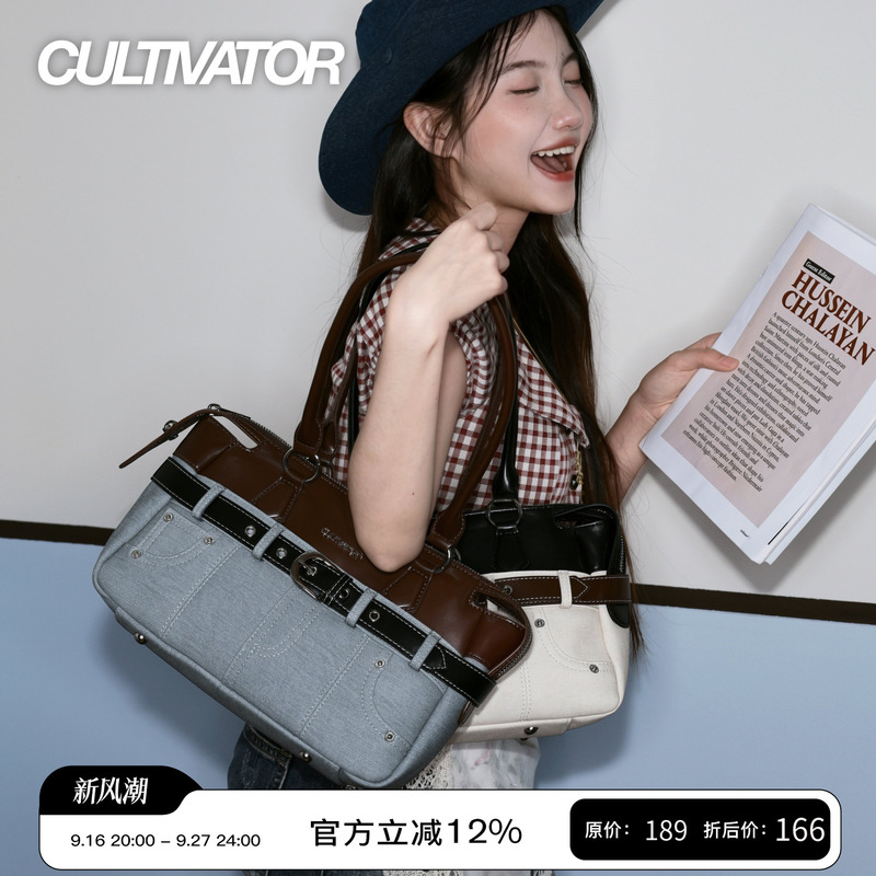 Cultivator Original High-End Retro Large-Capacity Casual Color-Blocking Handbag Shoulder Bowling Bag 2026 Autumn and Winter Cultivator Original High-End Retro Large-Capacity Casual Color-Blocking Handbag Shoulder Bowling Bag 2026 Autumn and Winter