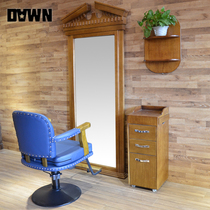 Hair salon special retro solid wood hairdressing chair barber shop hair cutting stool barber chair mirror table floor single-sided wall-mounted