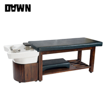 Factory direct retro solid wood massage Thai shampoo bed Flushing punch hairdressing bed ceramic basin full lying hair salon New