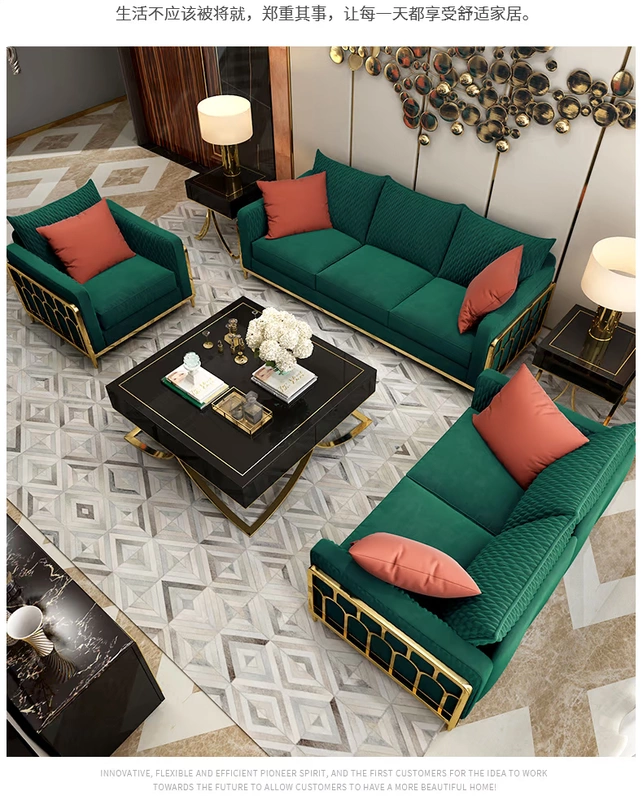 Tần đồ nội thất hổ vải ánh sáng sang trọng hiện đại sofa phòng khách nhỏ gọn kết hợp của gia đình nhỏ bằng thép không rỉ nhà rửa - Ghế sô pha